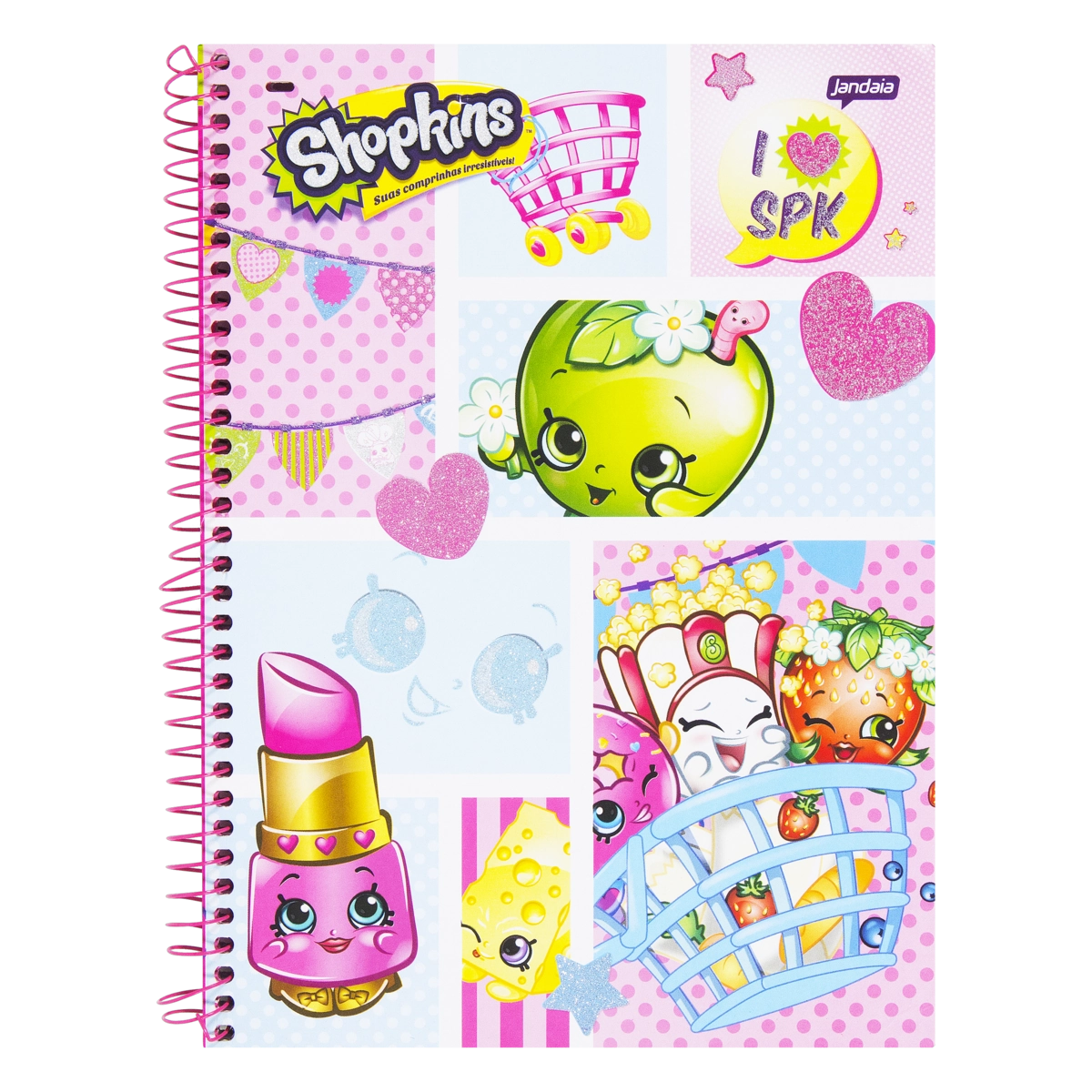 Caderno Capa Dura Espiral Shopkins Jandaia 200mm X 275mm 96 Folhas