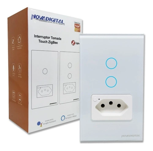 Interruptor Zigbee Inteligente 2 Botões E 1 Tomada Alexa App Branco