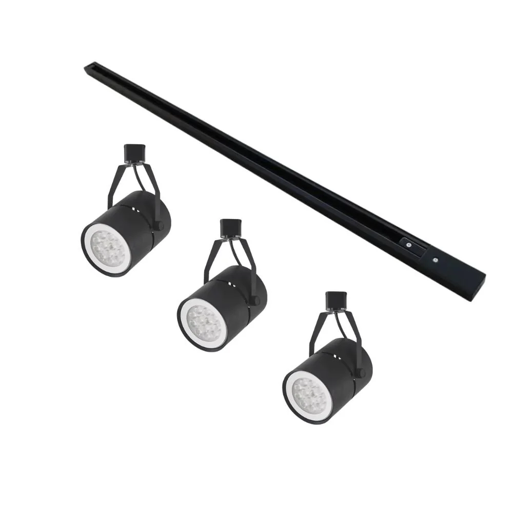 Kit Trilho 1 Metro Com 3 Spots Nordecor Classic Par 30 E27 Bivolt Preto