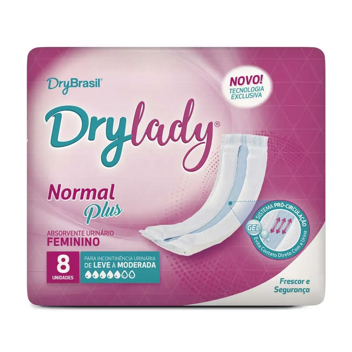 Absorvente Sem Abas Para Incontinência Urinária Drybrasil Drylady Super Pacote 8 Unidades