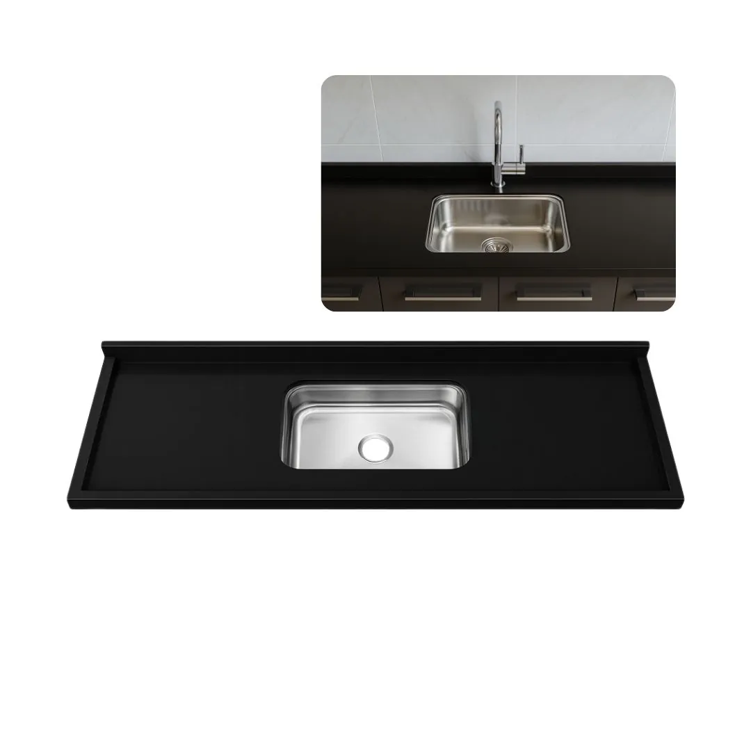Pia De Cozinha 100cm Granito Preto Aracruz Cuba Inox Rasa  Preto Aracruz