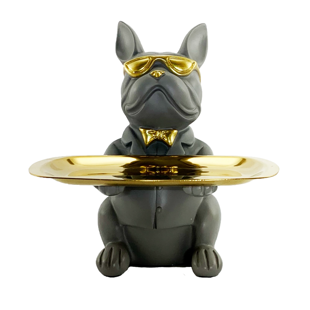 Estatueta Cachorro Sentado Bandeja Resina 23cm By21r00134 Mcd