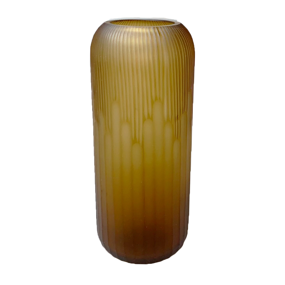 Vaso Vidro Lapidado Leah Ambar 30cm Sh2136 Mcd