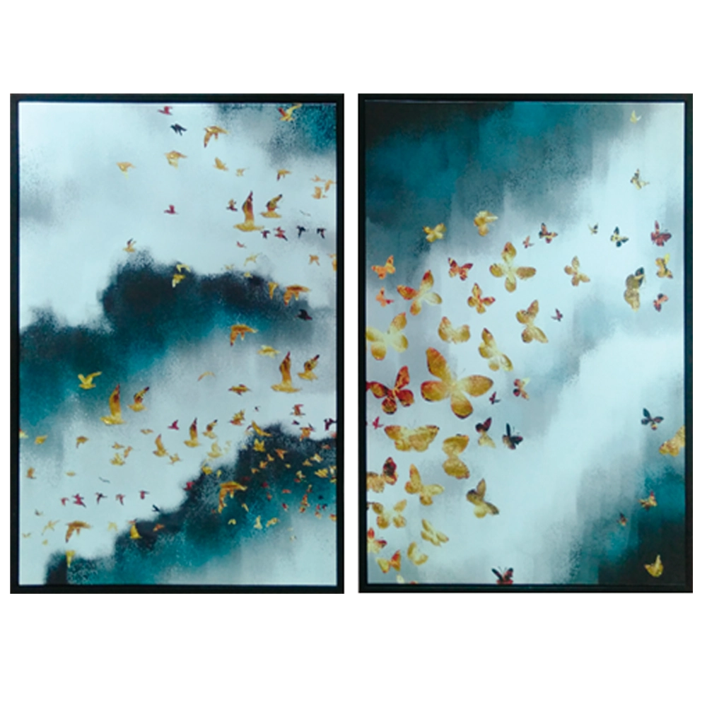 Conjunto Quadro Canvas Passaros Borboletas Mold Pta 60x80cm Sh22 Mcd10 Mcd