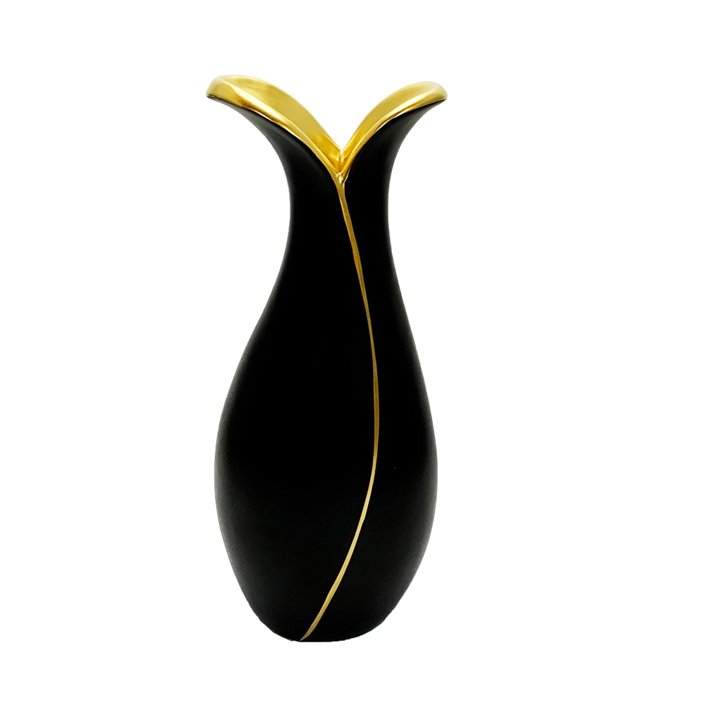 Vaso Ceramica Olga Preto Dourado 27cm Ck30k51 10.5 Mcd