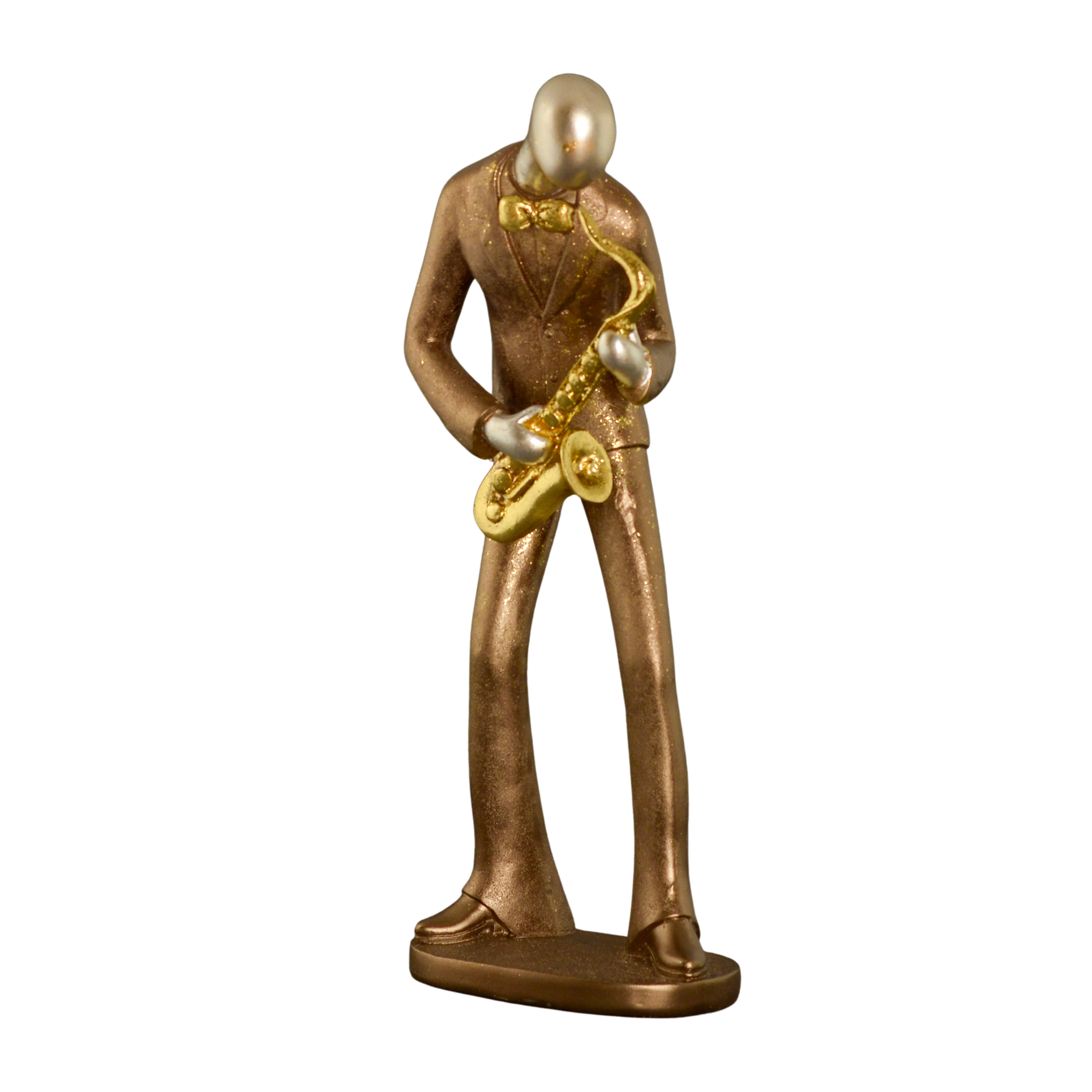 Estatueta Musico Saxofonista Resina Ouro Velho 36cm 16 1021 Mcd