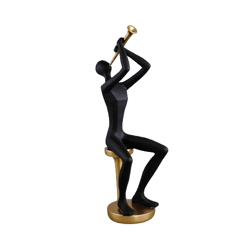 Estatueta Resina Musico Trompete Preto Dourado 38cm 16 024 Mcd