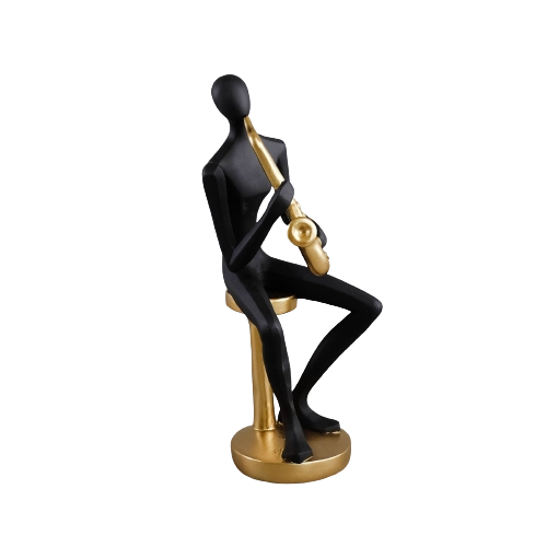 Estatueta Resina Musico Saxofone Preto Dourado 30cm 16 025 Mcd