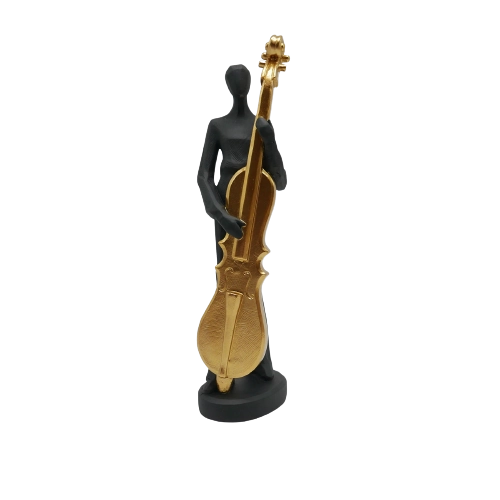 Estatueta Musico Violoncelo Resina Preto Dourado 35cm 16 078 Mcd