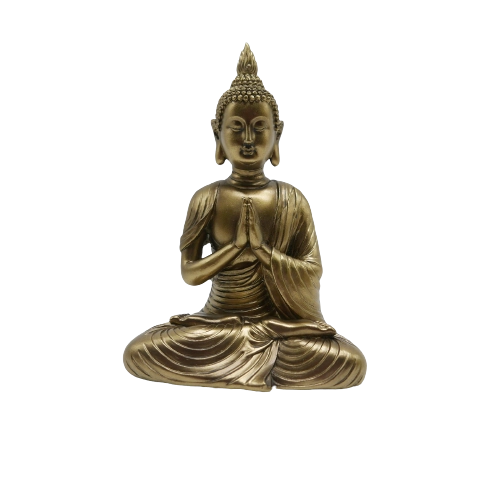Estatueta Buddha Rezando Resina Dourado 13cm 22 012 Mcd