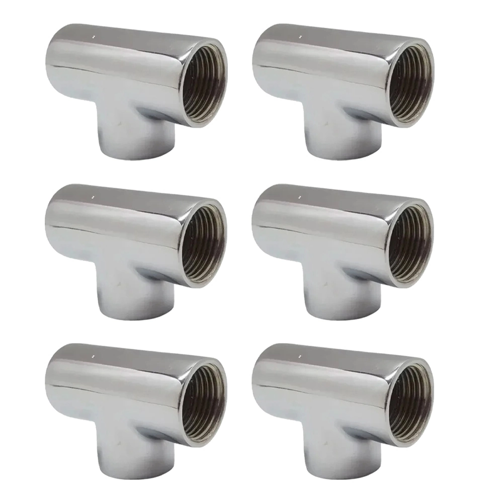 Kit 6 Adaptador Tee T Metal Cromado Rosca Fêmea 1/2  x1/2