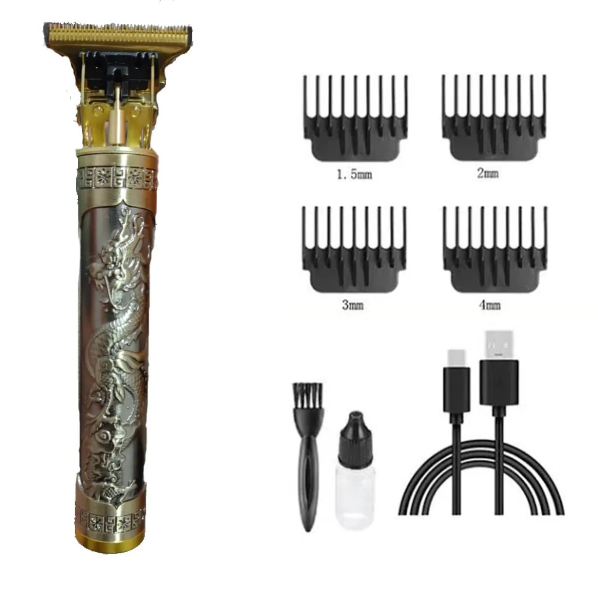 Maquina Profissional Barbeador Corta Cabelo Carregamento USB Unissex Único Dourado