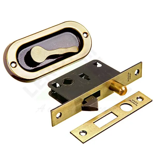 Fecho Concha de Embutir para Janela Aço Dourado Oxidado 100x40mm União Mundial