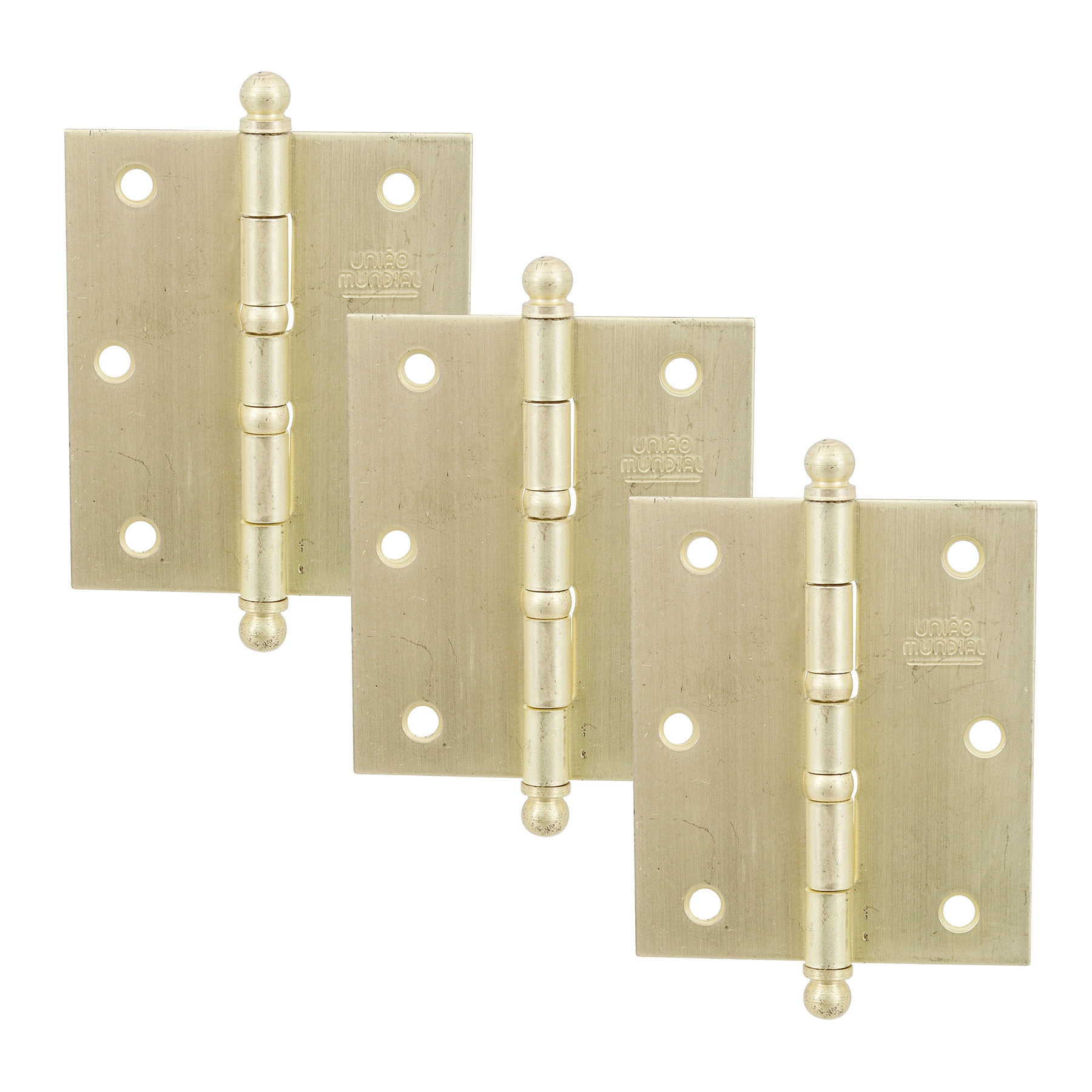 Dobradiça para Porta em Latão Dourado Acetinado União Mundial