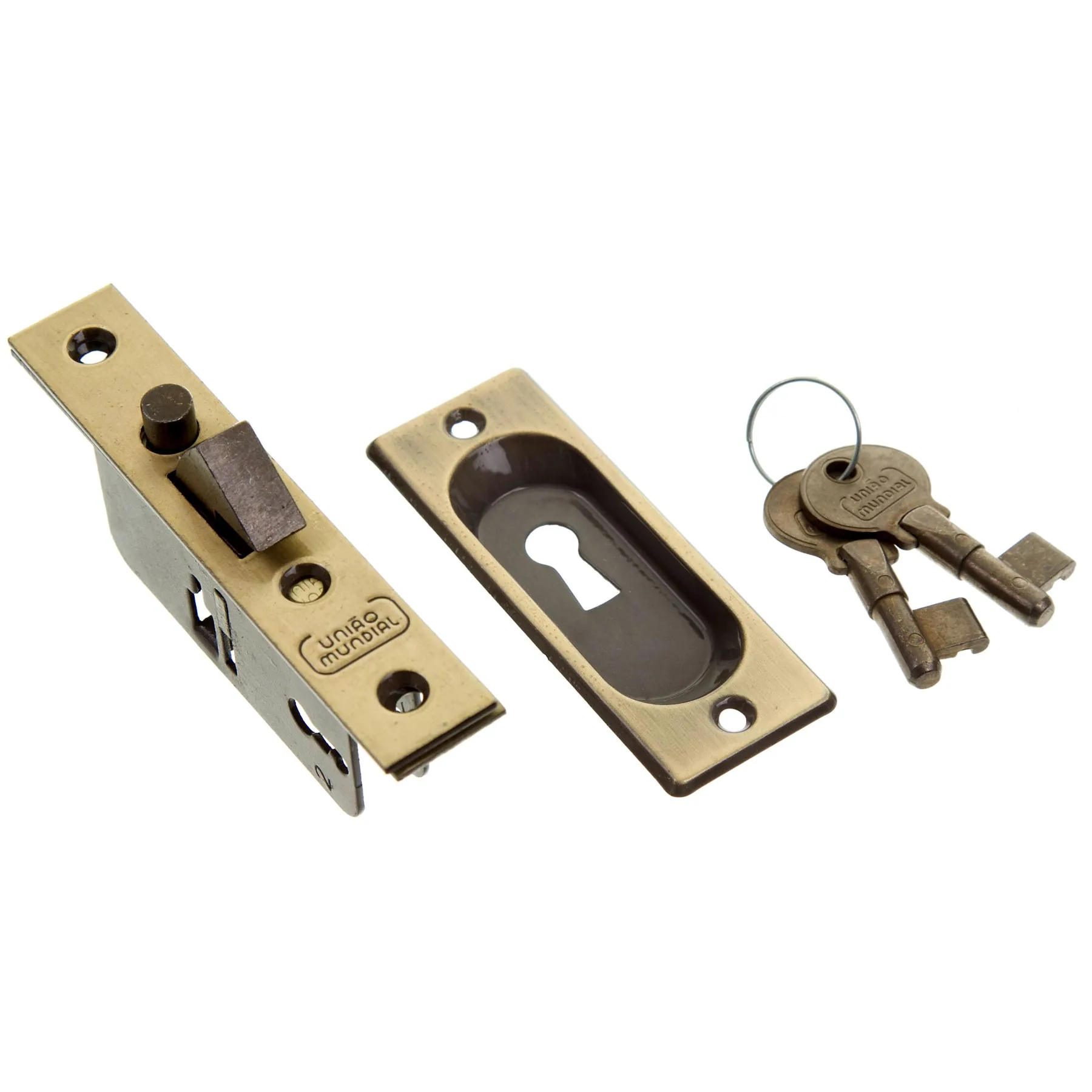 Fecho Concha de Embutir para Janela Aço Cromado Dourado 100x40mm União Mundial