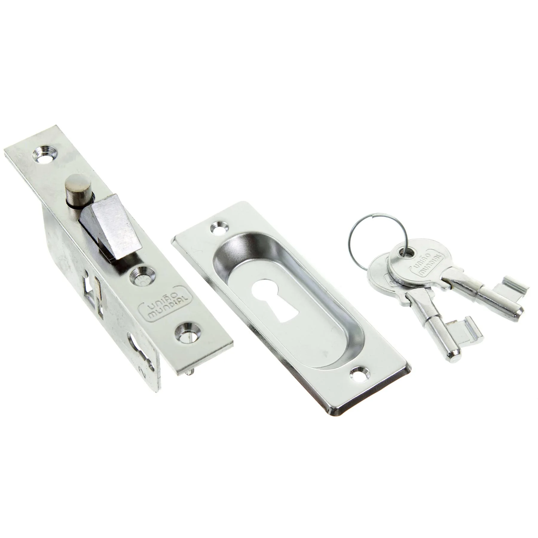 Fecho Concha de Embutir para Janela Aço Prata Oxidado 100x40mm União Mundial