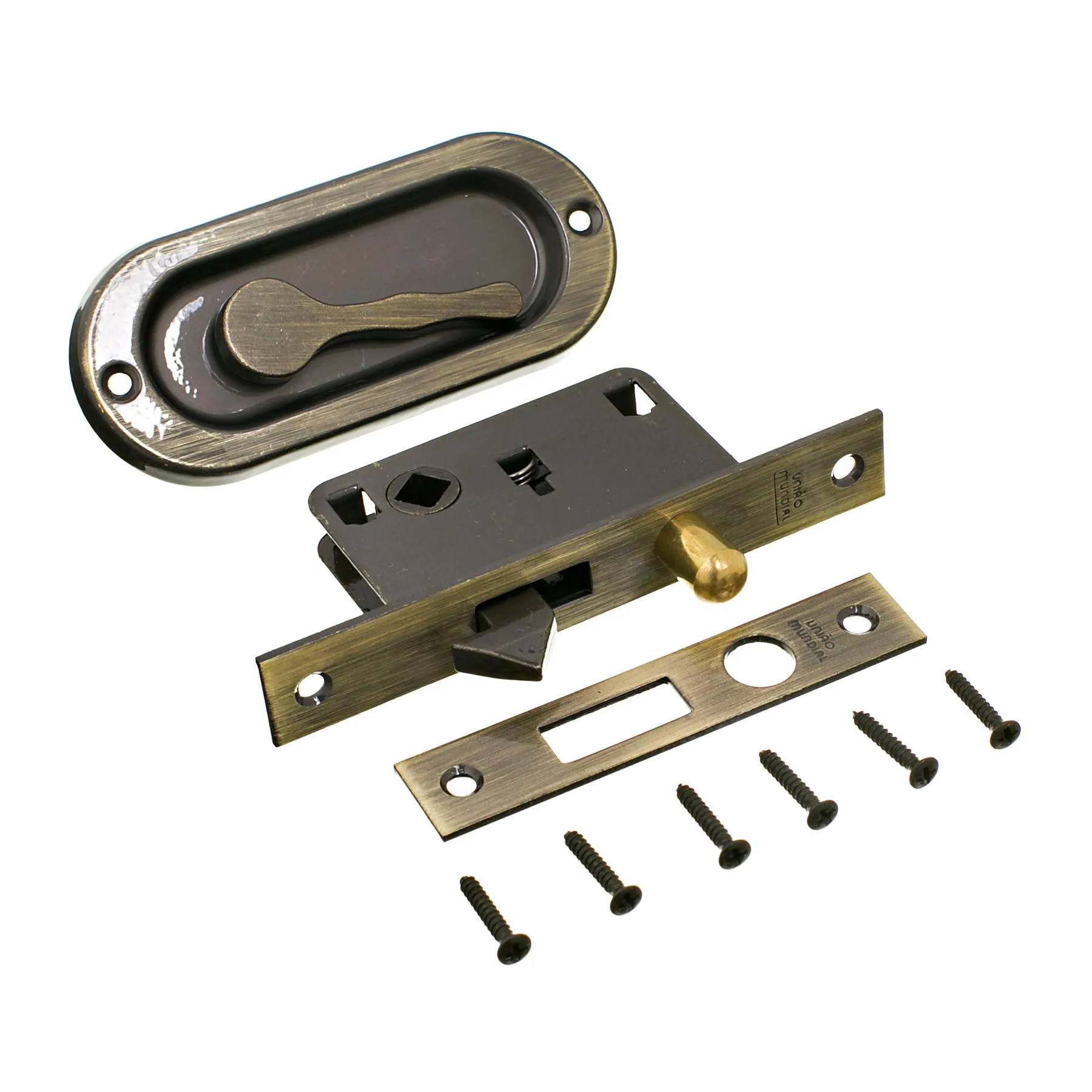 Fecho Concha para Janela Latão Dourado Oxidado 100x40mm União Mundial