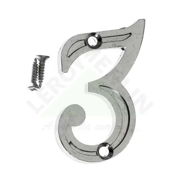 Número Apartamento "3" 4cm Parafusar Zamac Prata