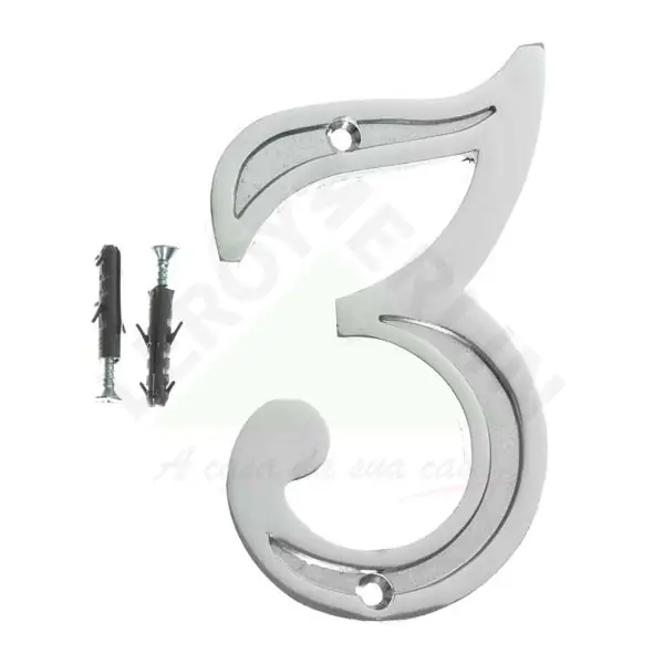 Número Casa "3" 13cm Parafusar Zamac Prata