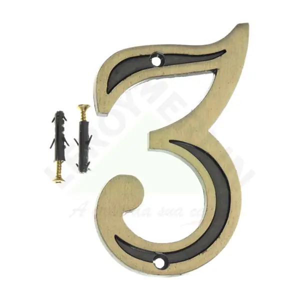 Número Casa "3" 13cm Parafusar Zamac Dourado