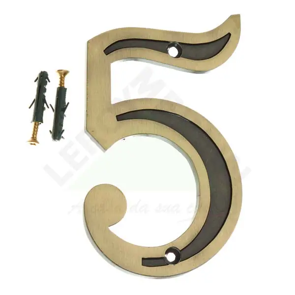 Número Casa "5" 13cm Parafusar Zamac Dourado