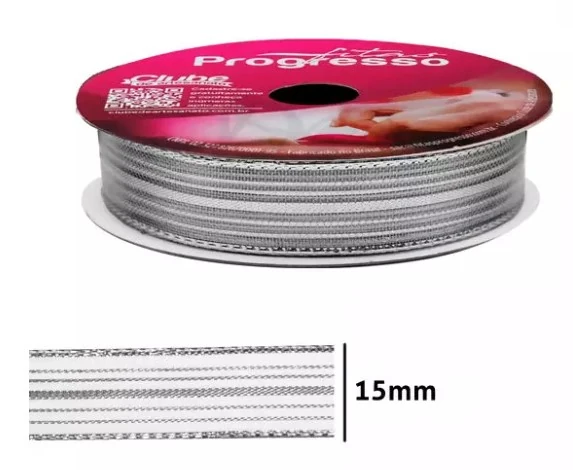 Fita Metalizada M007 015 Cor 218 Prata 15mm M Fitas Progresso