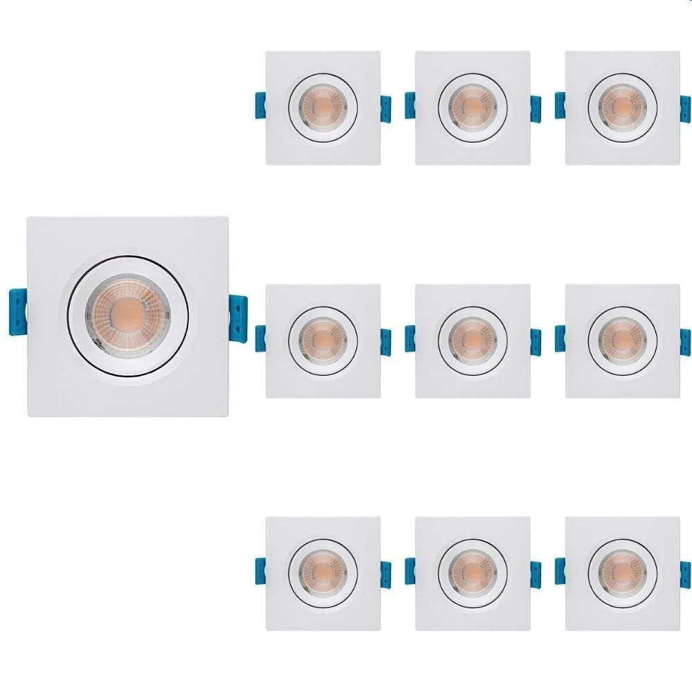10 Spot De Led De Embutir Stella Easy Quadrado 3w Bivolt Branco 3000k Luz Amarela