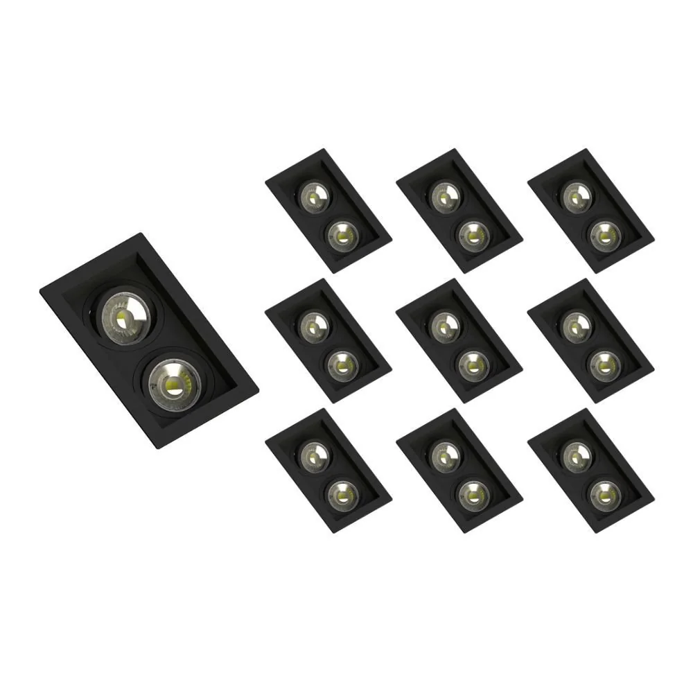 10 Spots De Embutir Recuado Save Energy Para 2 Lâmpadas Mr16 Gu10 Bivolt Preto