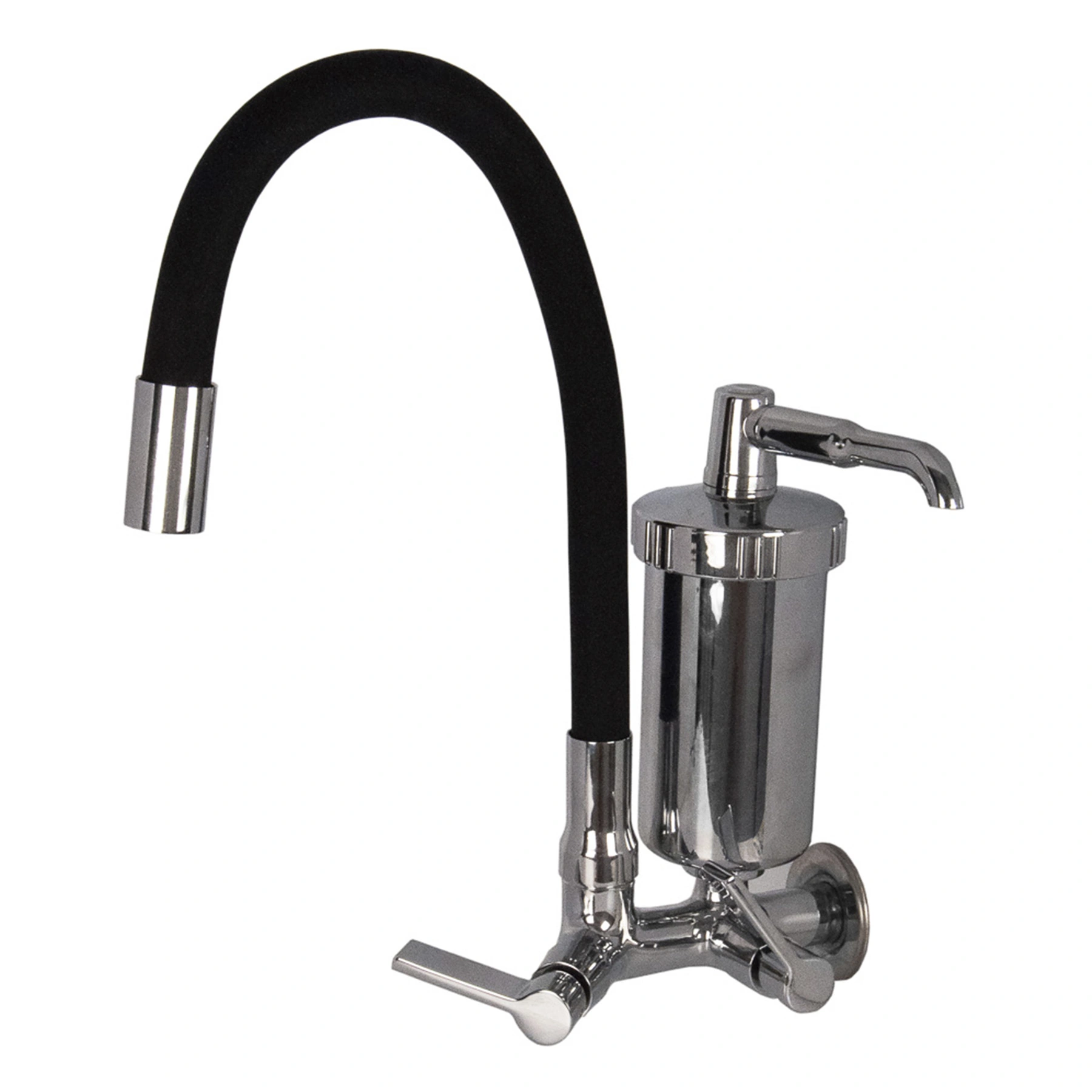 Torneira com Filtro de Parede para Cozinha com Bica Alta Flexível Cromada e Preta Colors Flex Equation