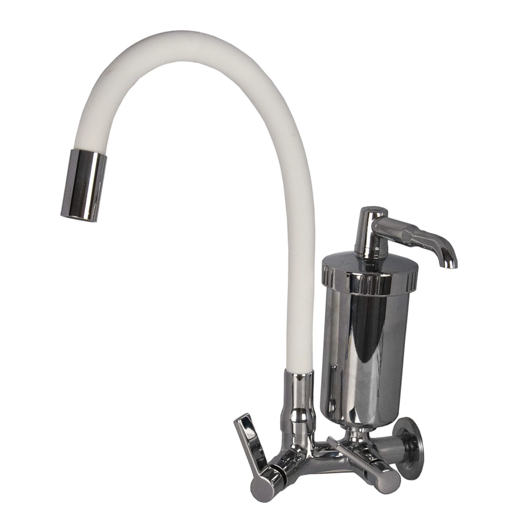 Torneira com Filtro de Parede para Cozinha com Bica Alta Flexível Cromada e Branca Colors Flex Equation