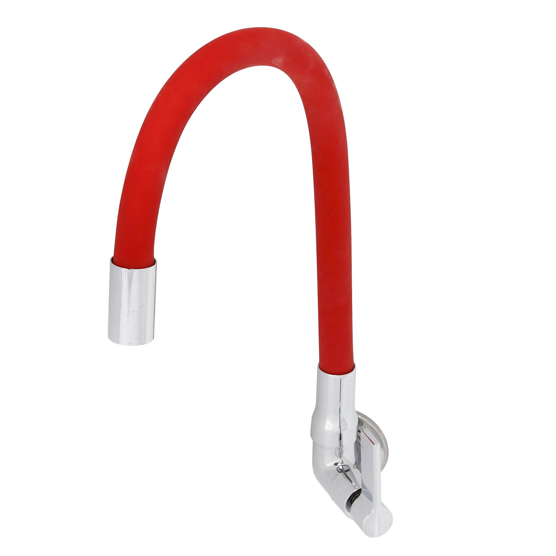 Torneira de Parede para Cozinha com Bica Alta Flexível Cromada e Vermelho Colors Delinia