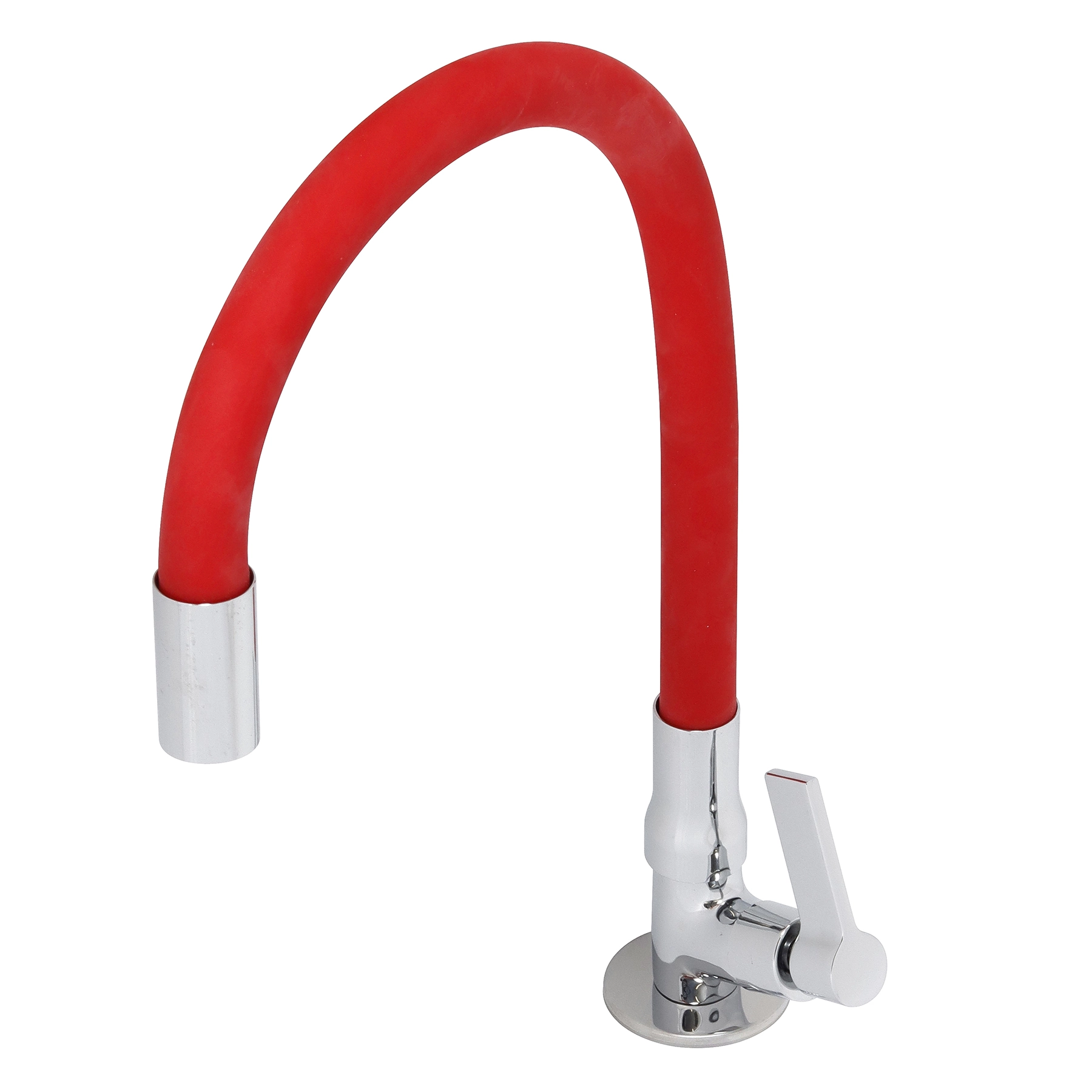 Torneira de Pia para Cozinha com Bica Alta Flexível Cromada e Vermelho Colors Delinia