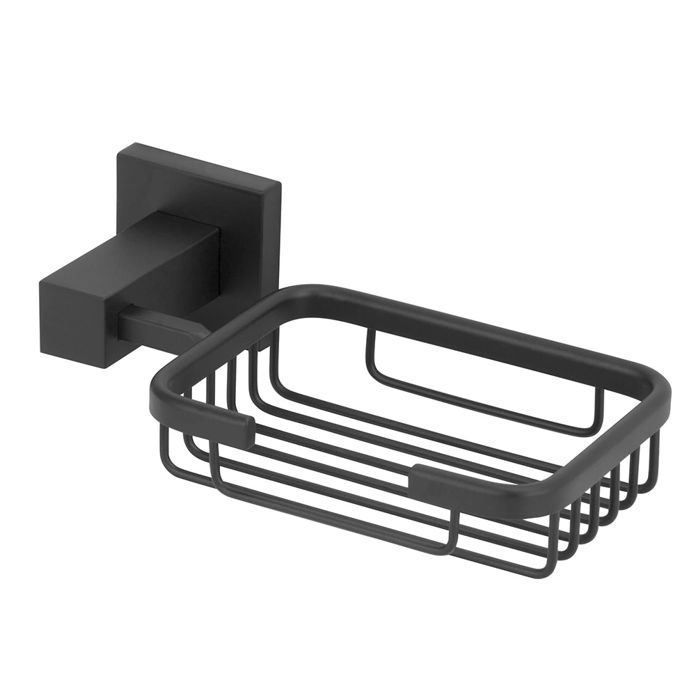 Saboneteira de Parede para Banheiro Metal Preta Fosca Square Stoc