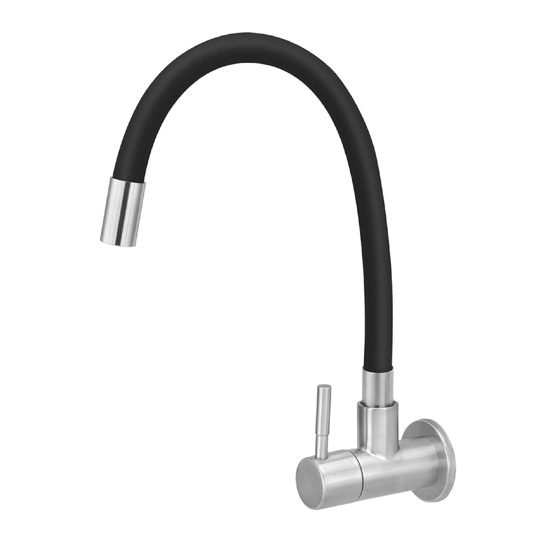 Torneira de Parede para Cozinha com Bica Alta Flexível Preta Fosca Steel Stoc