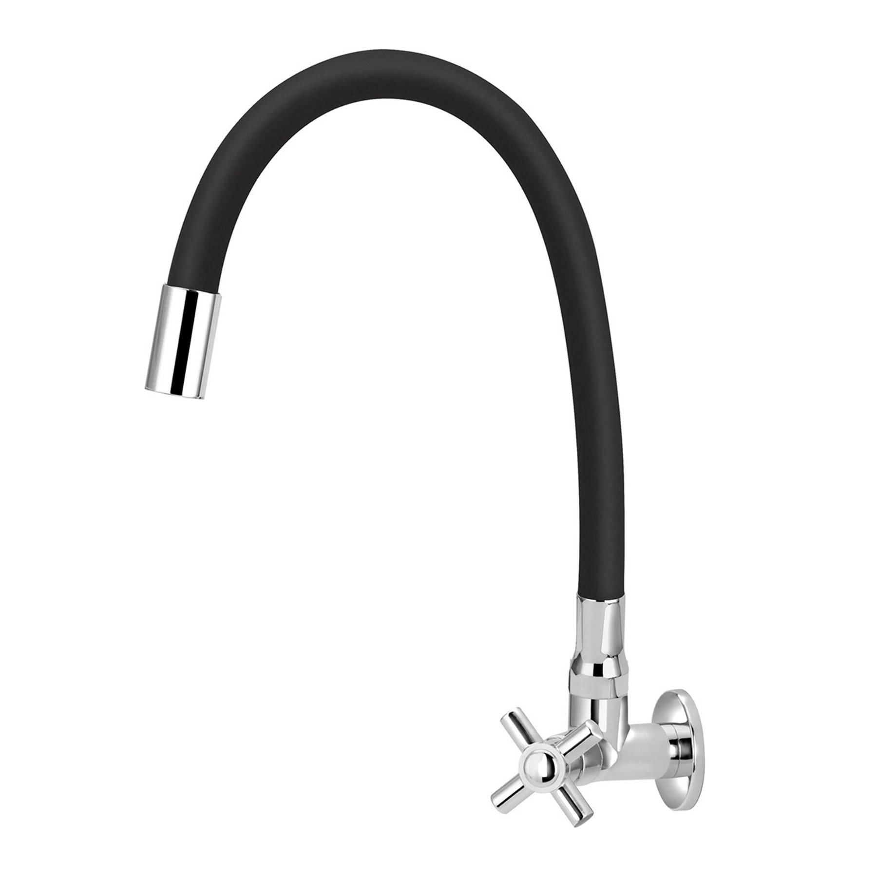 Torneira de Parede para Cozinha com Bica Alta Flexível Cromado e Preto Fosco Slim Stoc