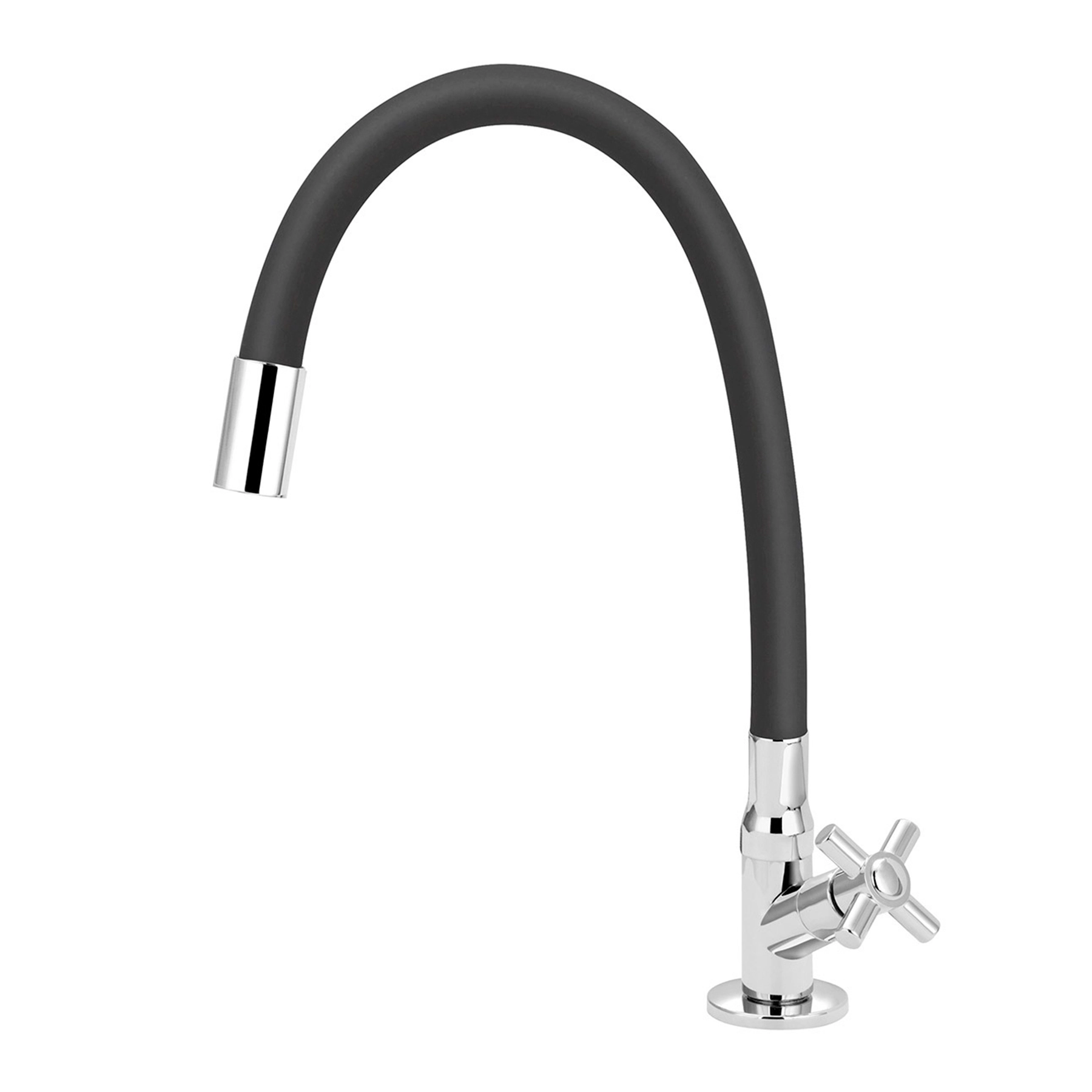 Torneira de Pia para Cozinha com Bica Alta Flexível Cromado e Preto Fosco Slim Stoc