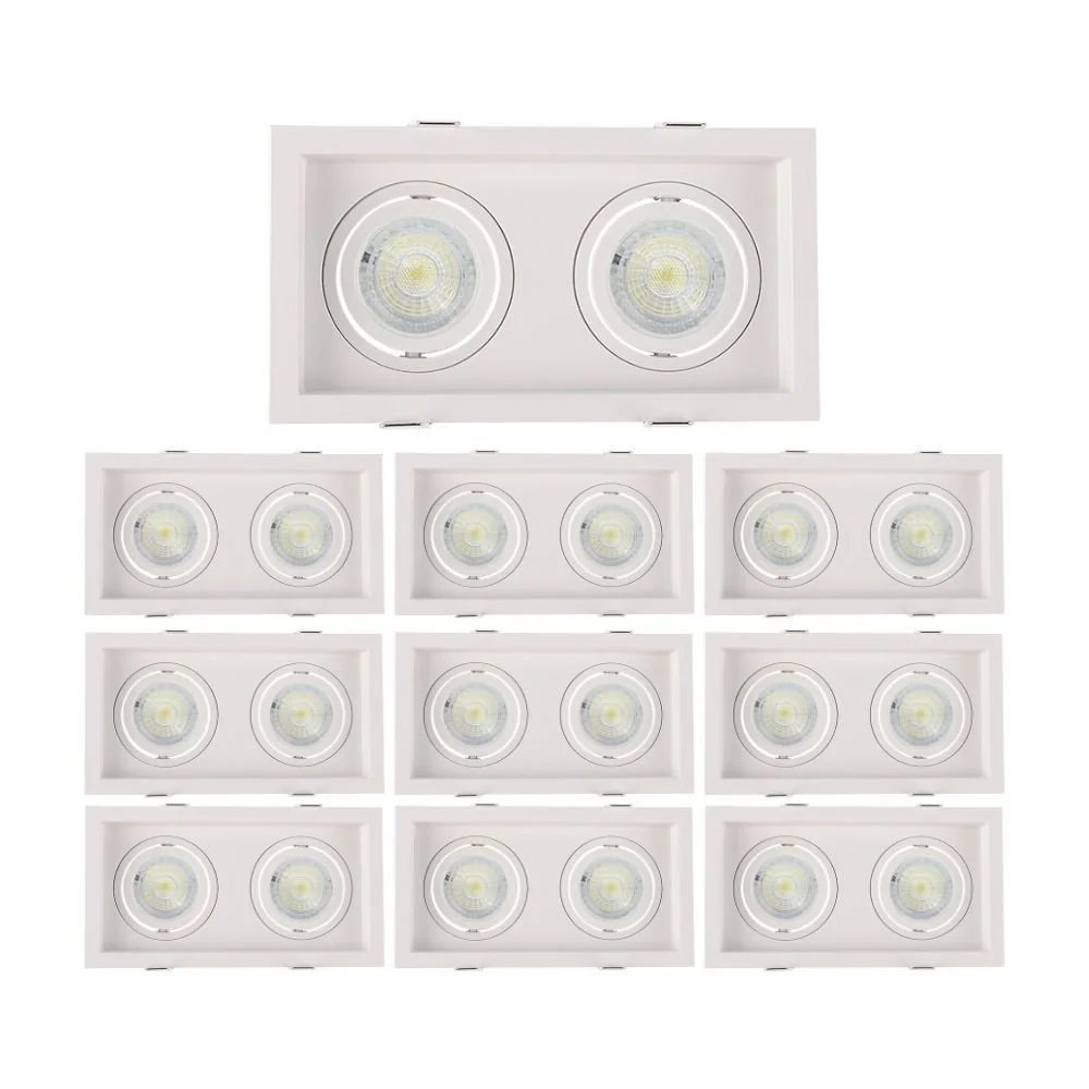 10 Spots De Embutir Recuado Nordecor Flea Duo Para 2 Lâmpadas Mr16 Gu10 Bivolt Branco