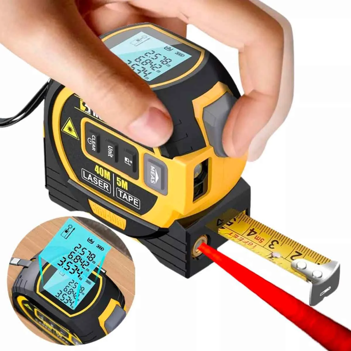 Trena Digital Laser  40 Metros 3 Em 1 Com Fita Métrica Lcd