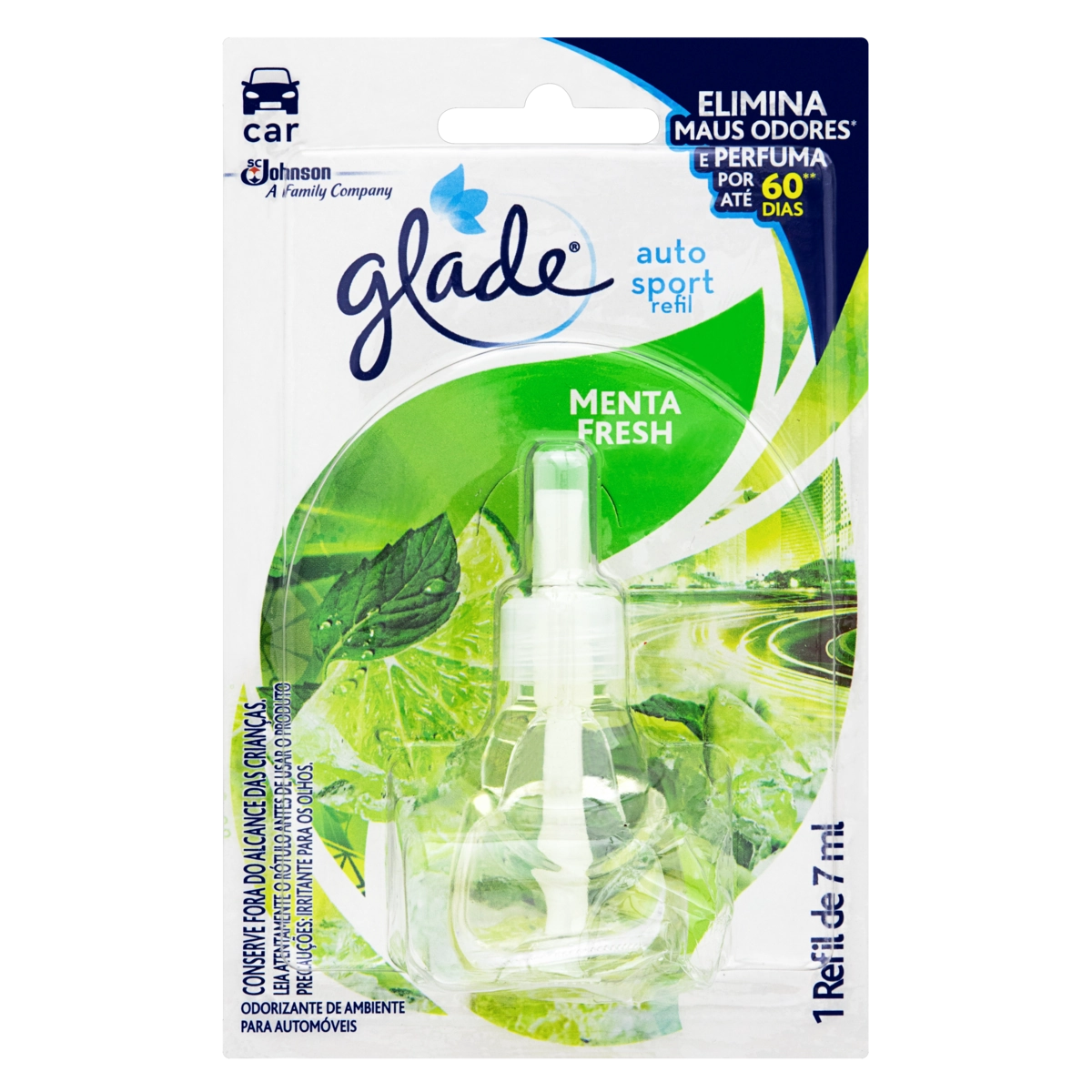 Odorizador Automotivo Menta Fresh Glade Auto Sport Blister 7ml Refil