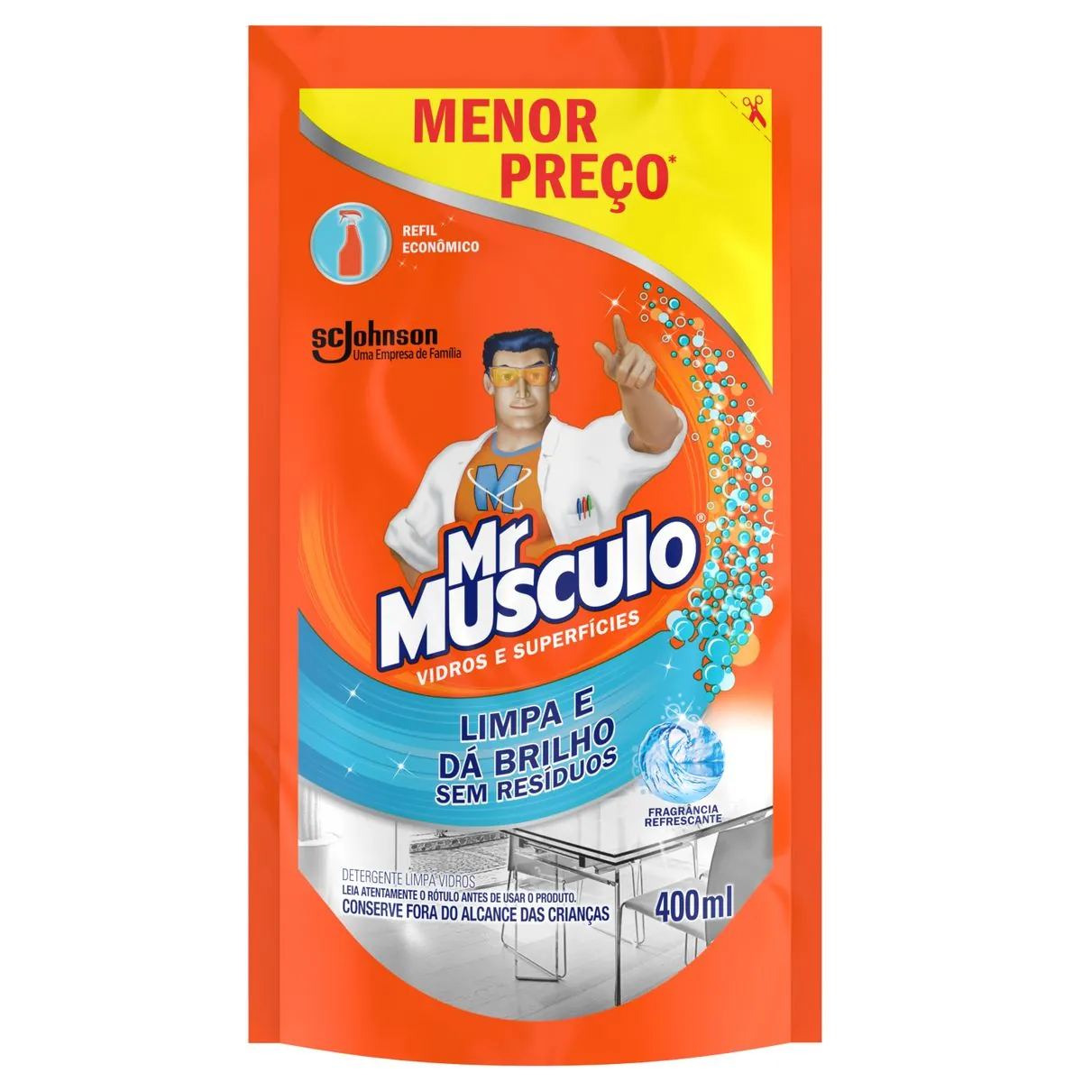 Limpador Mr Músculo Limpa Vidro Líquido Refil 400ml