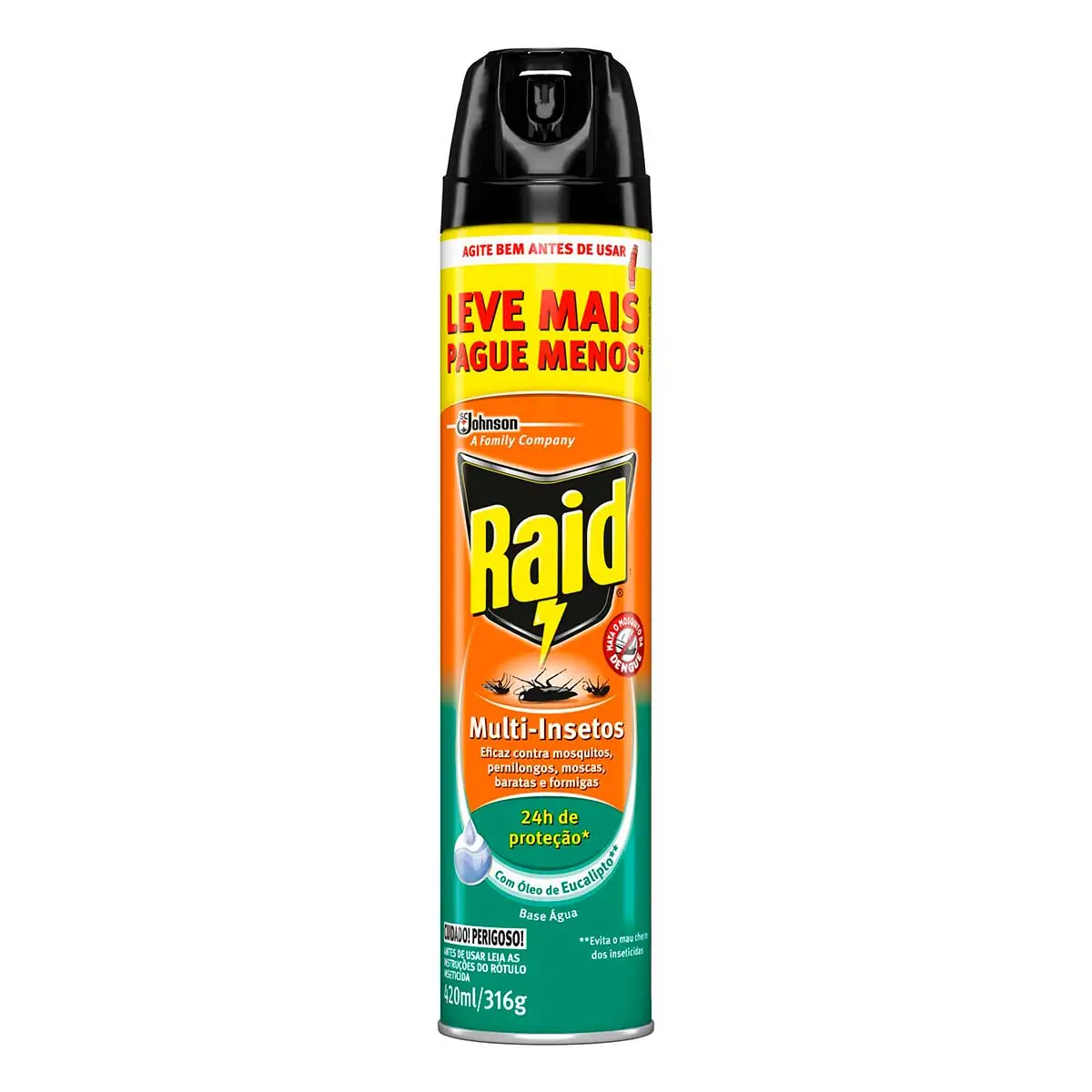 Inseticida Aerossol Raid Multi-insetos Base Água Eucalipto Leve Mais Pague Menos 420ml