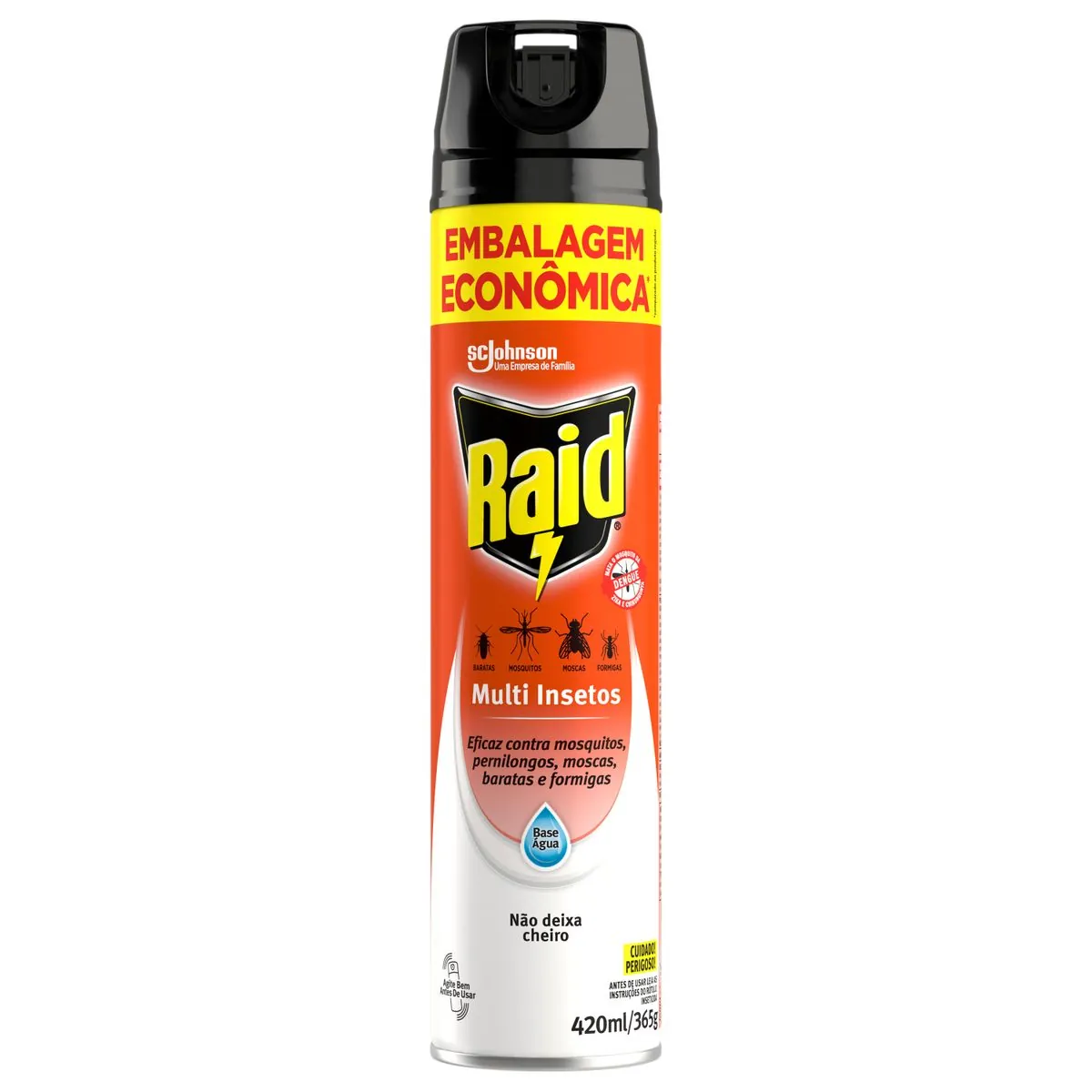 Inseticida Aerossol Multi-Insetos Base Água Raid Frasco 420ml Embalagem Econômica