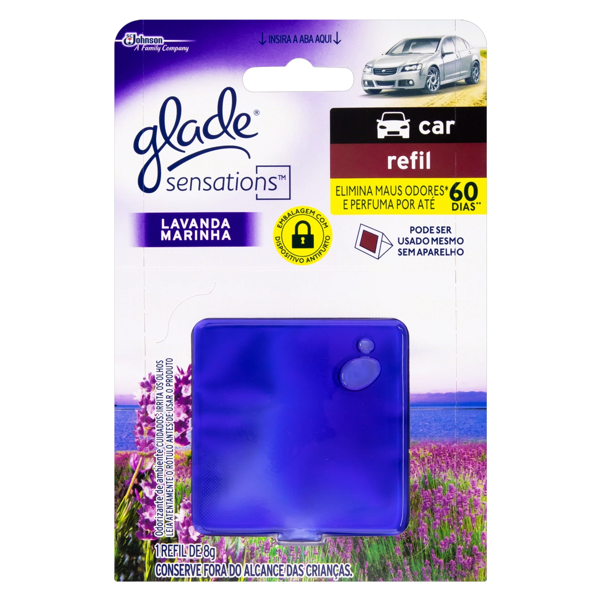 Odorizador Automotivo Lavanda Marinha Glade Sensations Car Blister 8g Refil