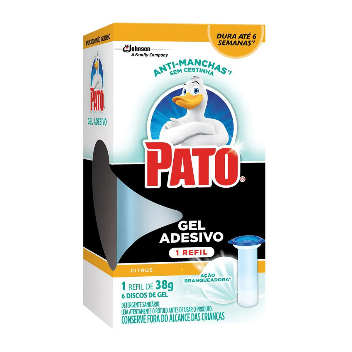 Desodorizador Sanitário Pato Gel Adesivo Refil Ação Branqueadora Citrus 6 unidades