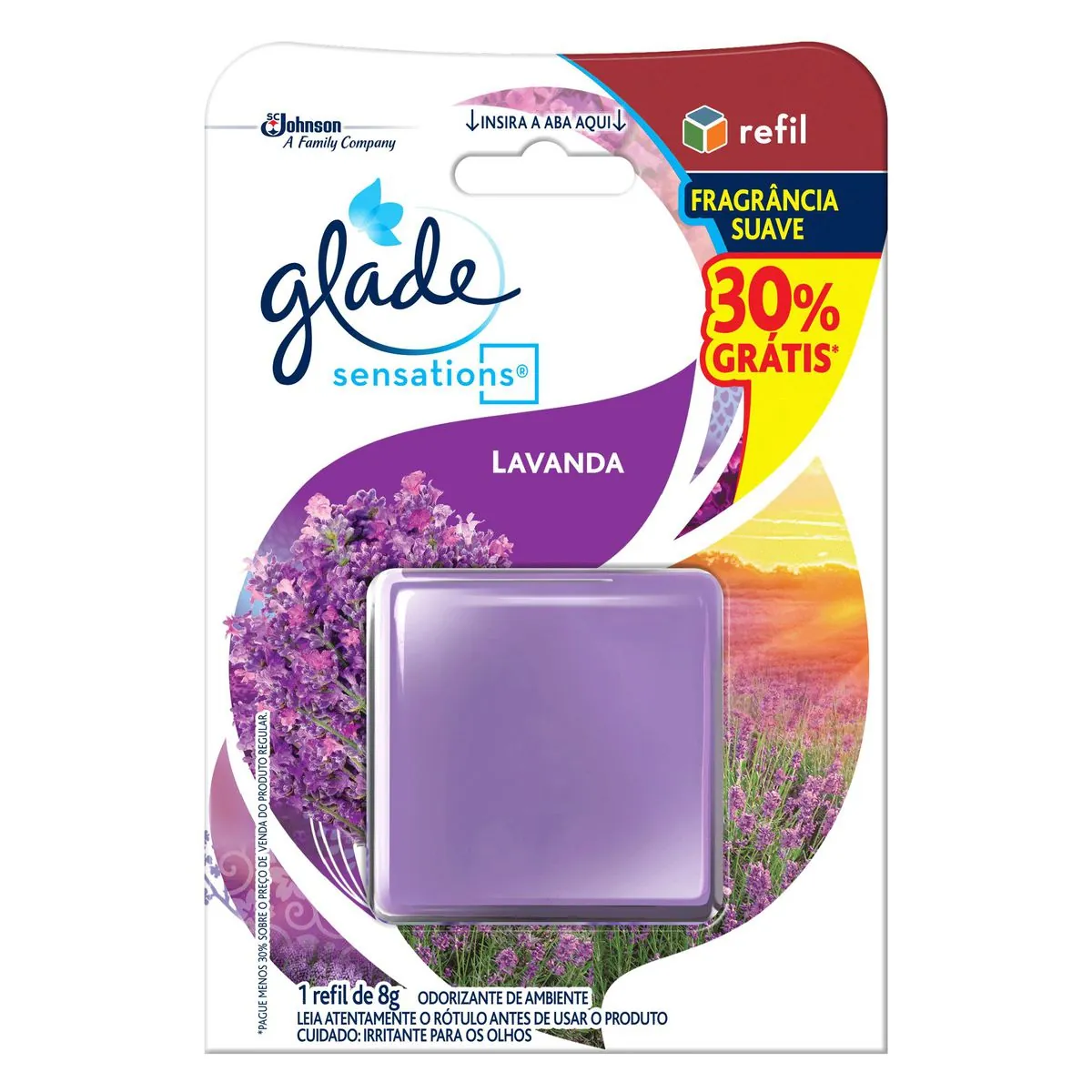 Odorizador De Ambiente Lavanda Glade Sensations Blister 8g Refil Grátis 30
