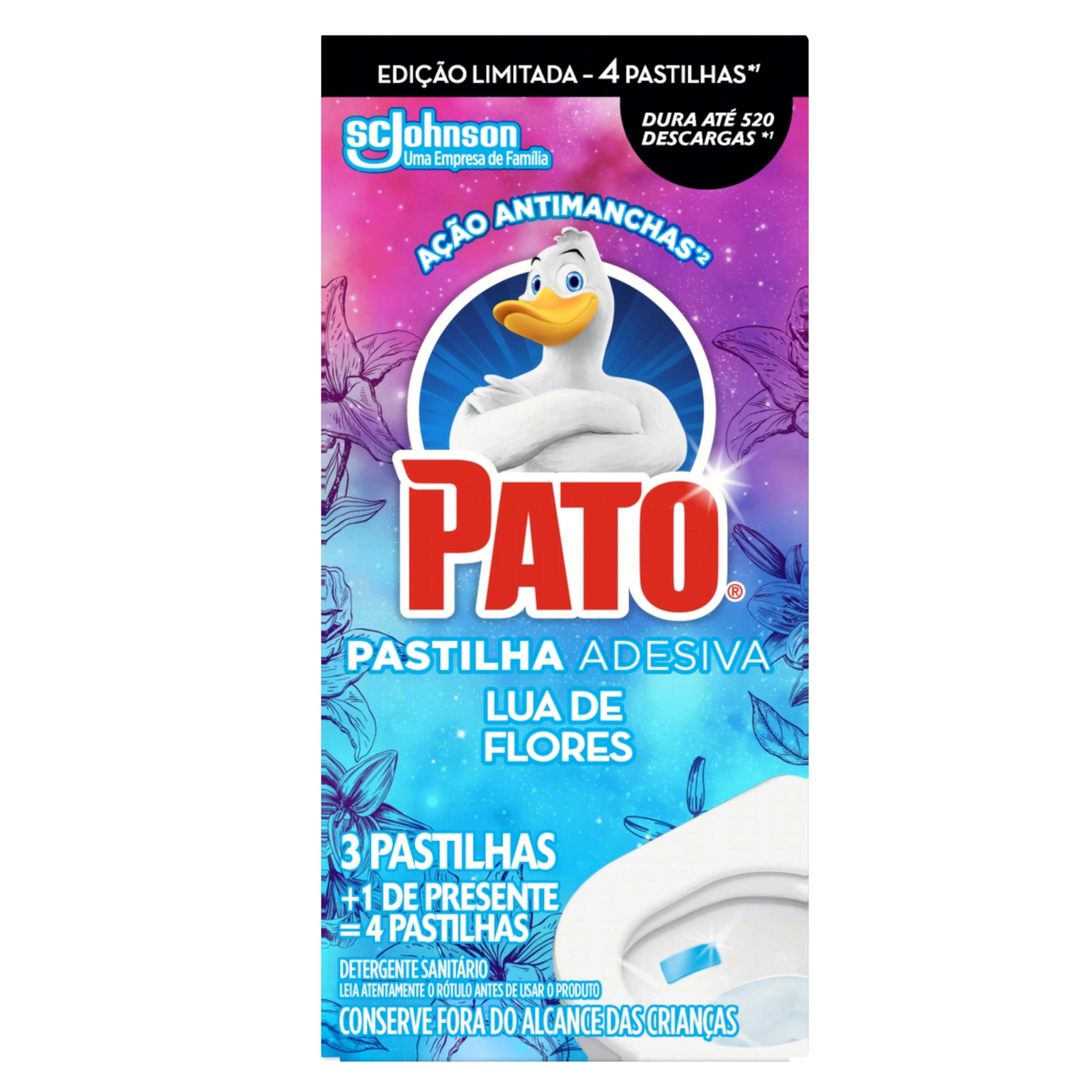 Detergente Sanitário Pastilha Adesiva Lua de Flores Pato 4 Unidades Grátis 1 Pastilha