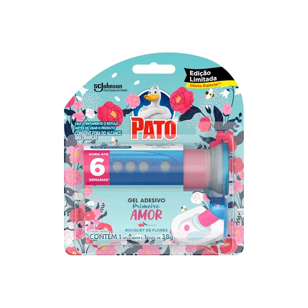 Detergente Sanitário Gel Adesivo com Aplicador Bouquet de Flores Pato Primeiro Amor 38g