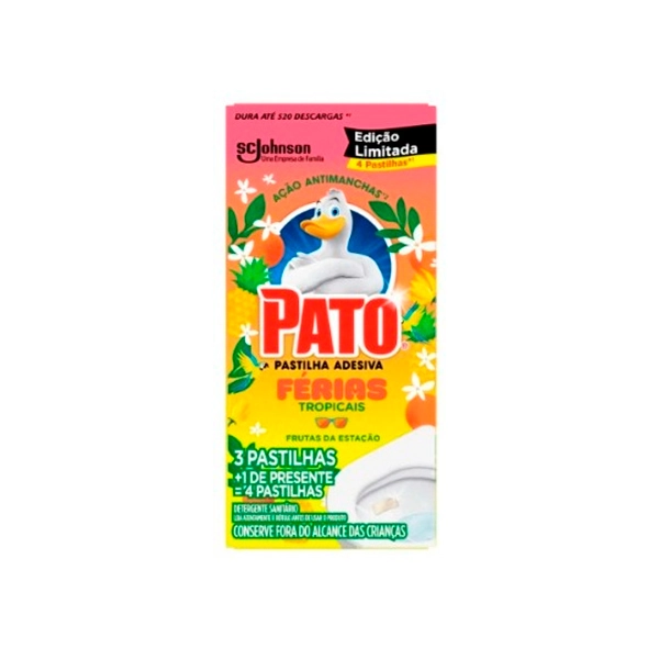 Detergente Sanitário Pastilha Adesiva Frutas da Estação Pato Férias Tropicais 4 Unidades Grátis 1 Pa