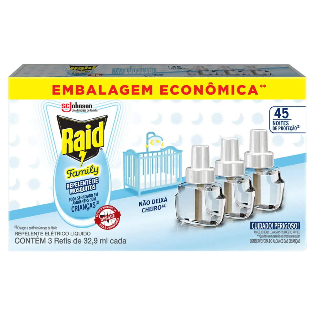 Repelente Elétrico Líquido Raid 45 Noites 3UN Refil de 32,9ml