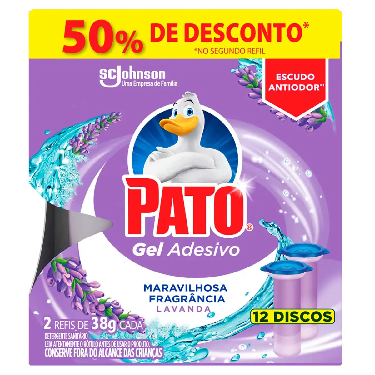 Desodorizador Sanitário Pato Gel Adesivo Lavanda Refil 6 Discos Kit com 2UN